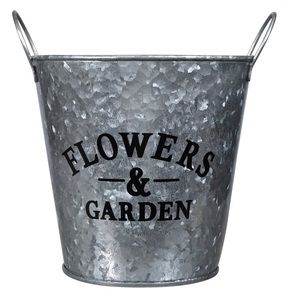 Galvanized Steel ‘Flowers & Garden’ Round Garden Planter Pot NWT